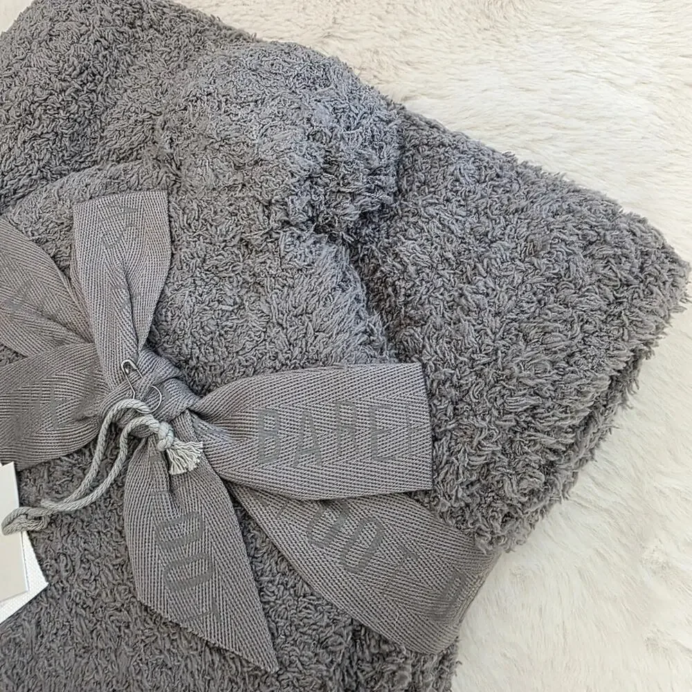 Barefoot Dreams CozyChic Pom Pom Beanie & Oversized Scarf Set Charcoal Gray NWT